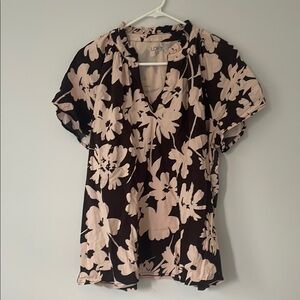 LOFT Brown and Pink Floral Blouse